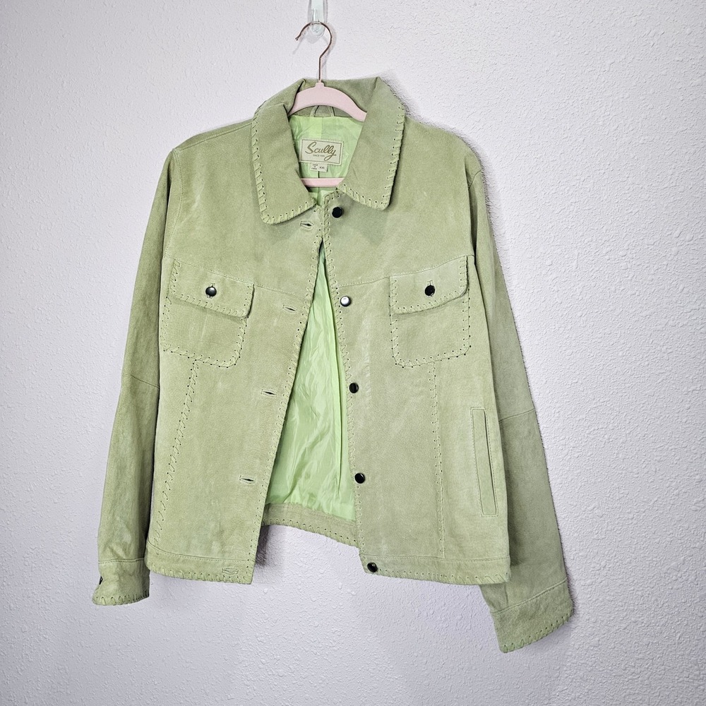 Vtg Scully Leather Jacket Womens‎ XXL Suede Stitching Western Lime Green Button